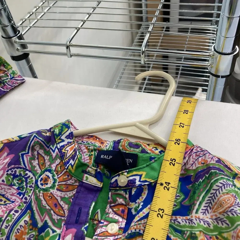 Ralph Lauren‎ Girls Green Purple Paisley Popover Shirt Size 10 Preppy Old Money
